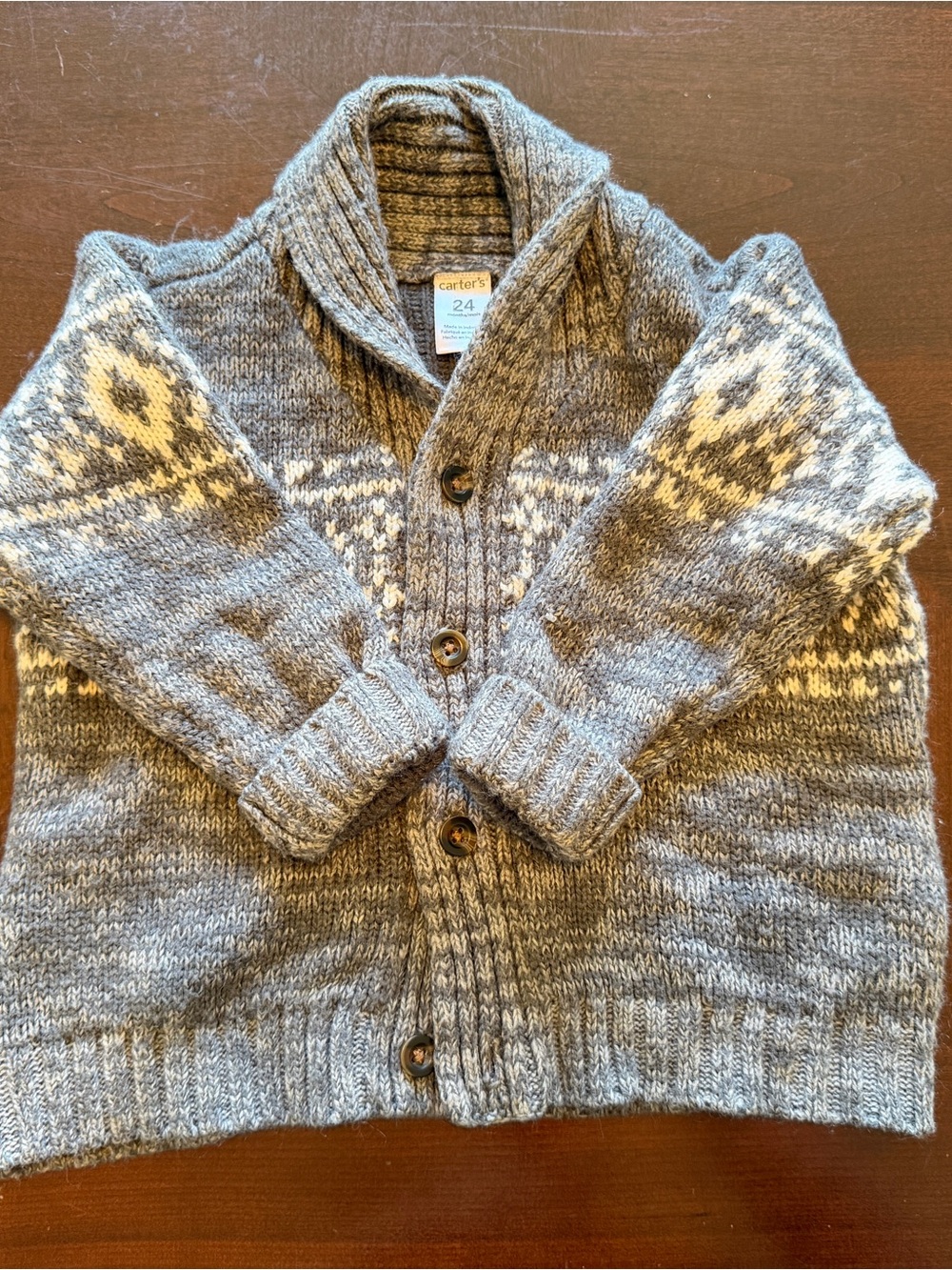 Carter's Gray and Cream Shawl Collar Cardigan
